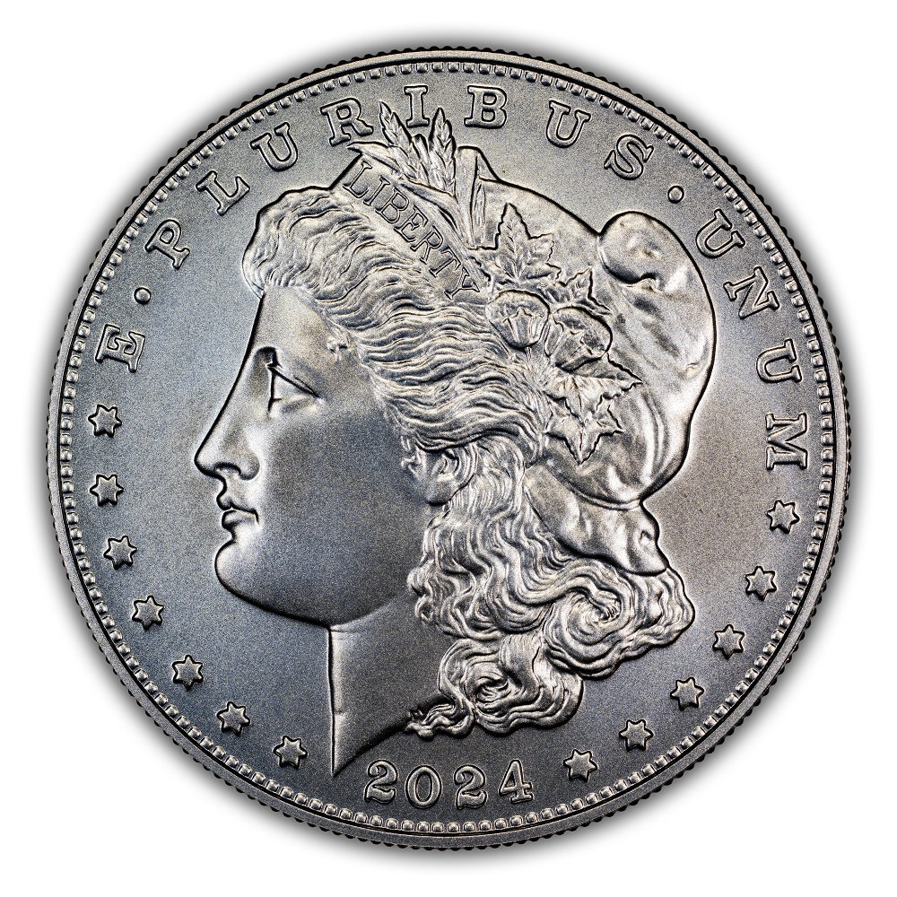 2024-P Morgan Silver Dollar obverse showing Liberty portrait design by George T. Morgan
