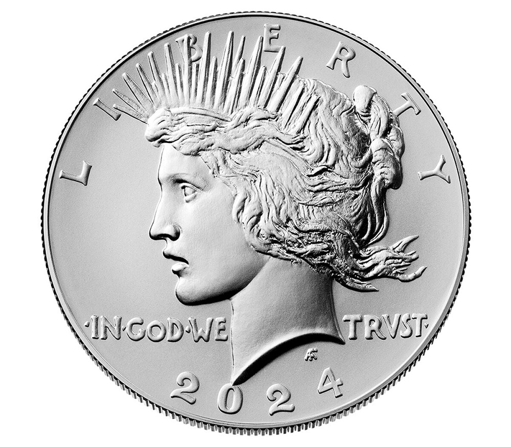 2024-P Peace Silver Dollar obverse showing Liberty with radiant crown and IN GOD WE TRUST inscription