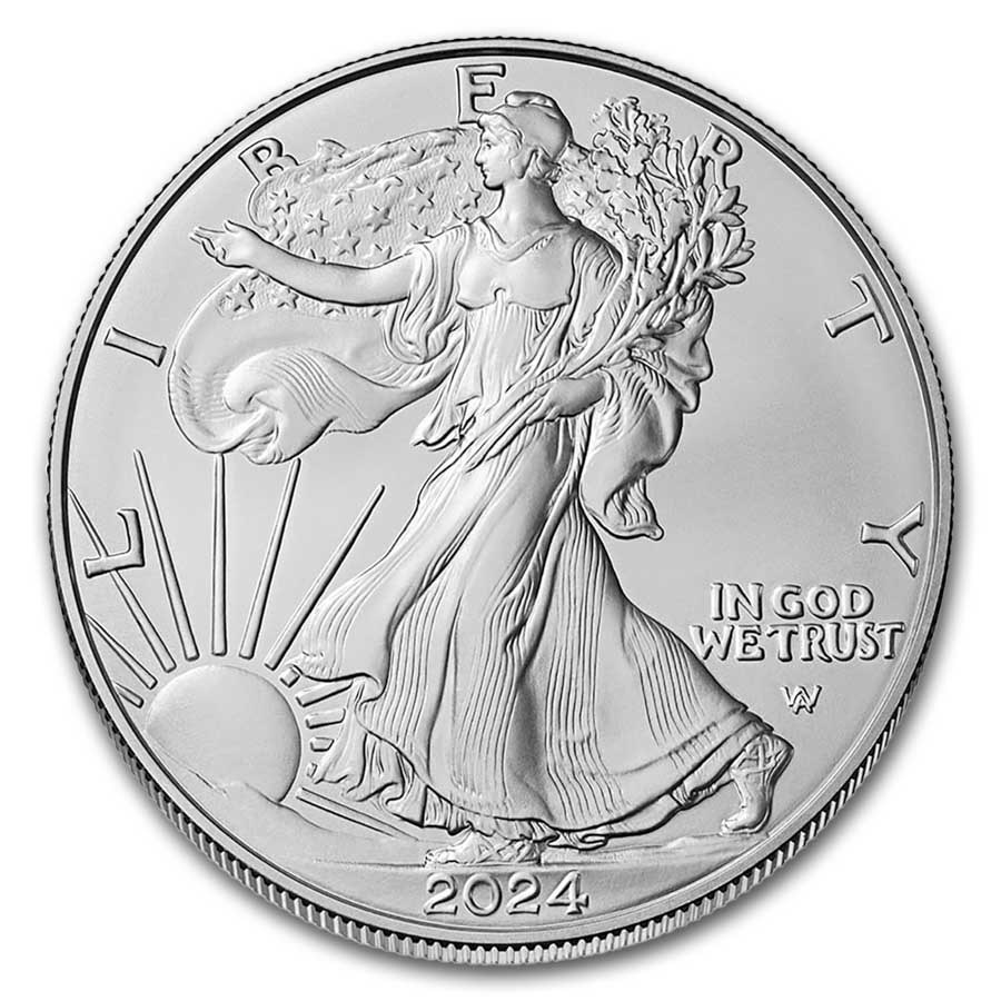 2024-W Burnished American Silver Eagle obverse showing Walking Liberty with W West Point mint mark
