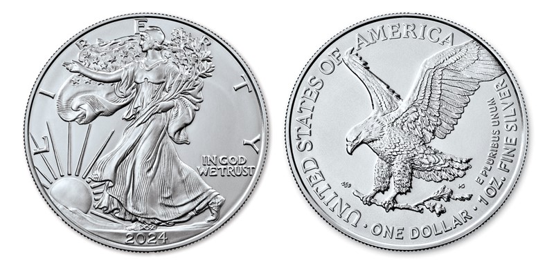 2024 Silver Eagle grading strip showing condition tiers from MS65 with bag marks through MS70 perfect gem